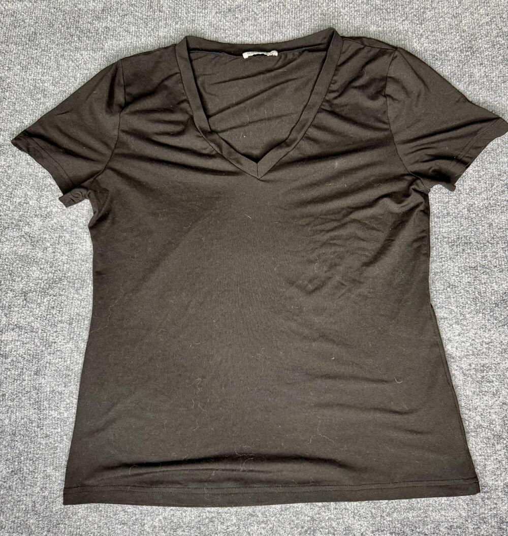 MANGOPOP Shirt Womens XL Black V Neck Short Sleeve Basic Tee Top Casual Stretch
